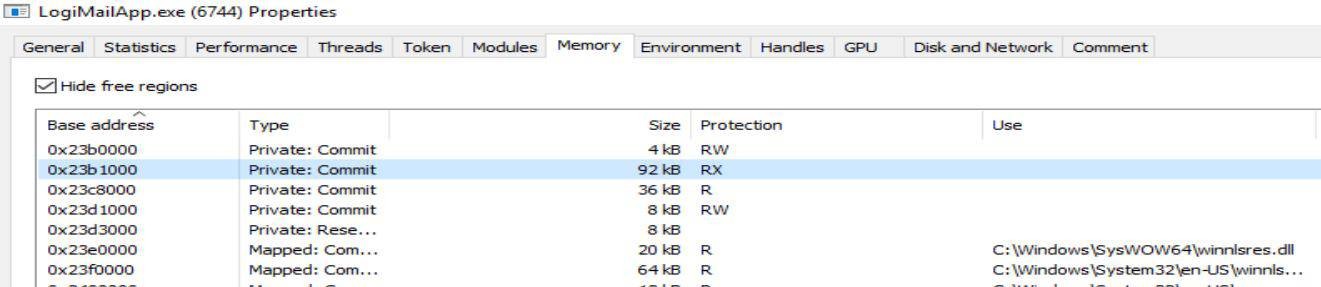 Figure 15: The second stage implant mapped in LogiMailApp.exe memory