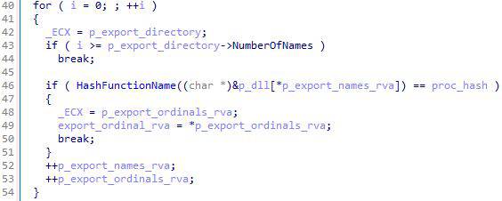 BLISTER’s GetProcAddress hash checking dll’s exports