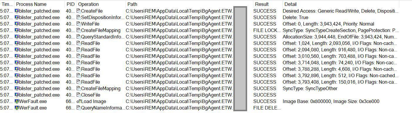 Procmon output of compatibility function