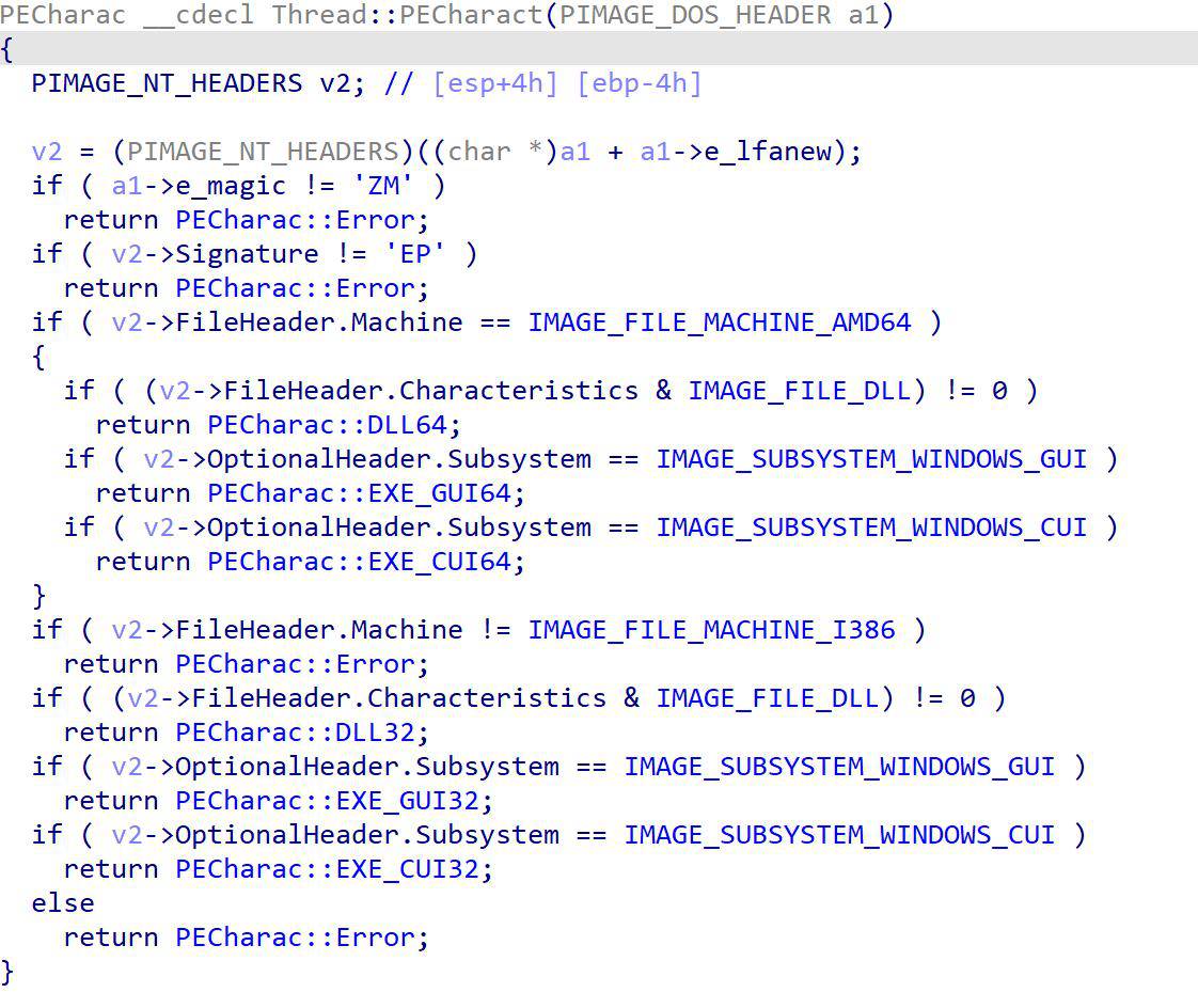 Pseudocode determines the PE file architecture