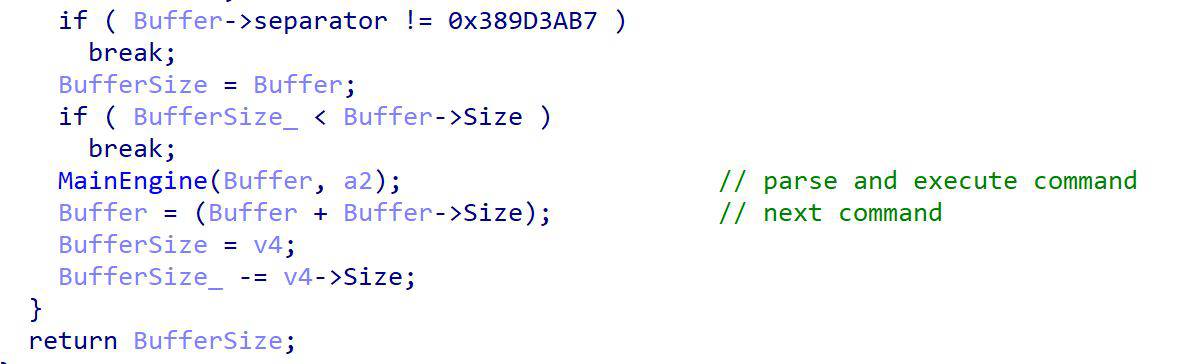 Pseudocode extracting commands according to the separator value