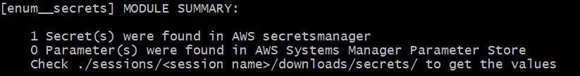 Figure 3 - Searching for AWS secrets using Pacu's enum__secrets module