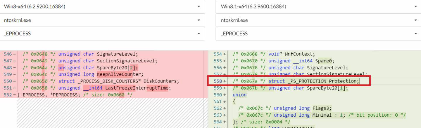 Binary diff comparing TTD on Windows 8 with Windows 8.1