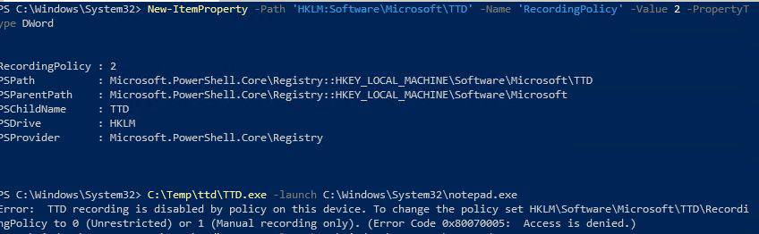 Using the Registry to interfere with TTD