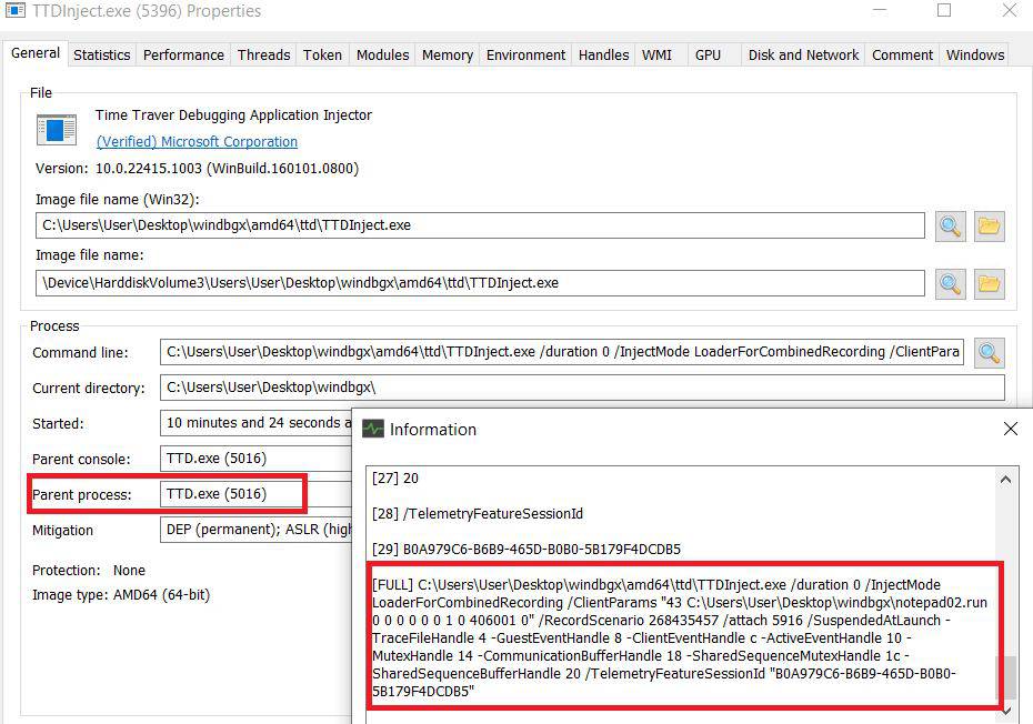 TTD.exe process metadata