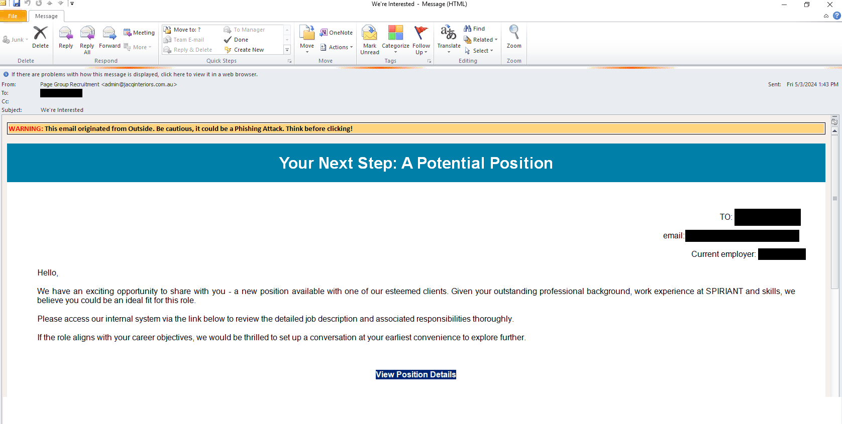 Phishing email - Subject: “We’re Interested”