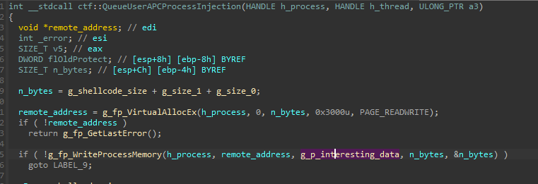 Provided shellcode copied in the remote process