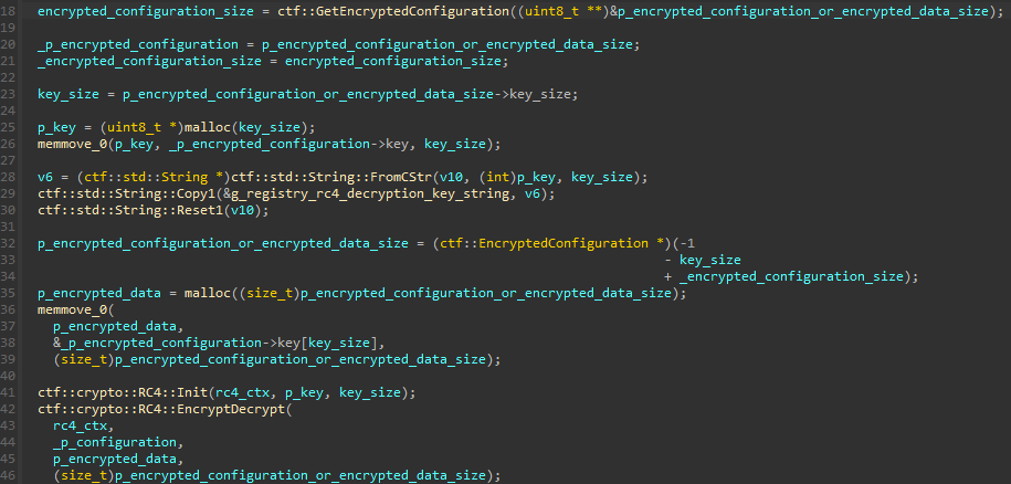 0x40F3C3 REMCOS decrypts its configuration using RC4