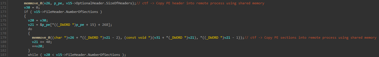 0x41836F Mapping the PE in the shared memory using memmove