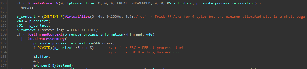 0x418217 Creation of target process suspended mode