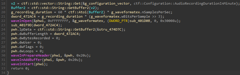 0x401BE9 Initialization of audio recording