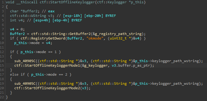 0x40A109 Keylogging mode choice