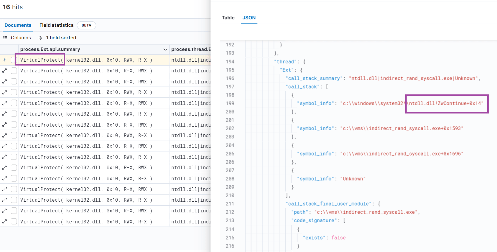 VirtualProtect via Random Indirect Syscall rule match examples