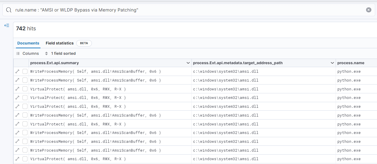 AMSI and WLDP Memory Patching rule match examples