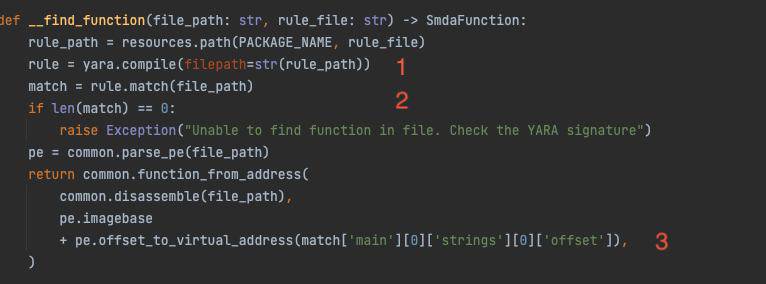 Python code to find the start of a function