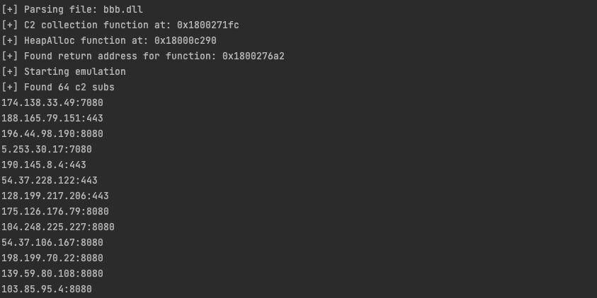 Example of the extractor used to find C2 server list