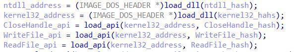 Malicious code performing dynamic API resolution