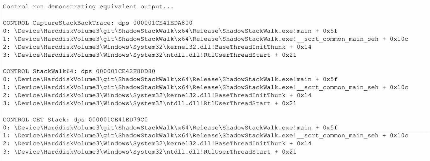 ShadowStackWalk normal stack