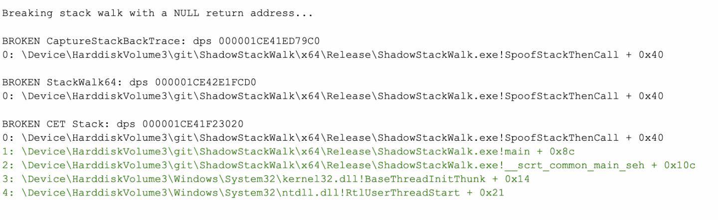ShadowStackWalk encounters a broken call stack