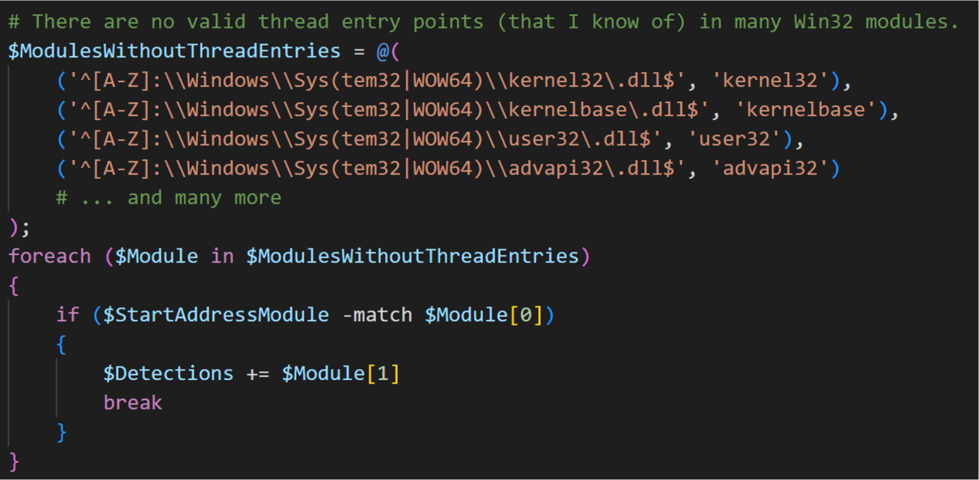 unexpected Win32 modules