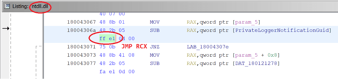 JMP RCX gadget in ntdll.dll