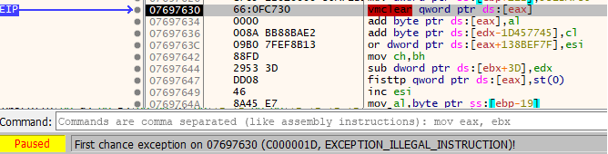 EXCEPTION_ILLEGAL_INSTRUCTION triggered by vmclear instruction