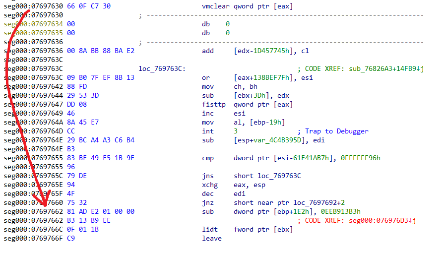 Junk instructions in between exceptions