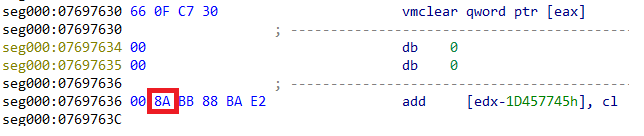 GULOADER retrieves a single byte, 7 bytes away from the instruction, causing an exception