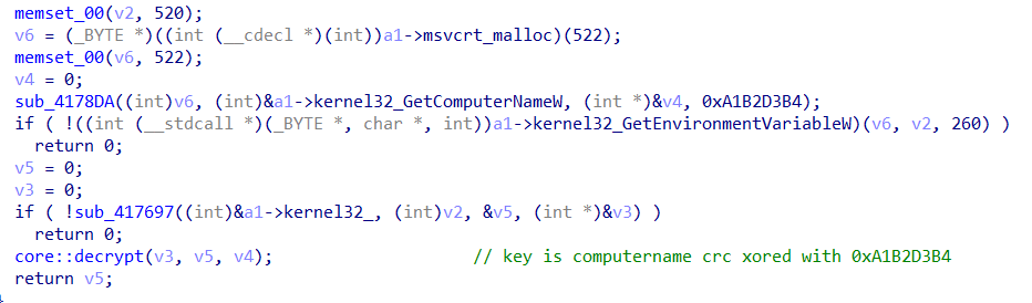 Decrypting the temp file using the computer name and a hardcoded value