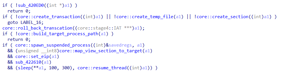 Functions used to execute process doppelgänging technique