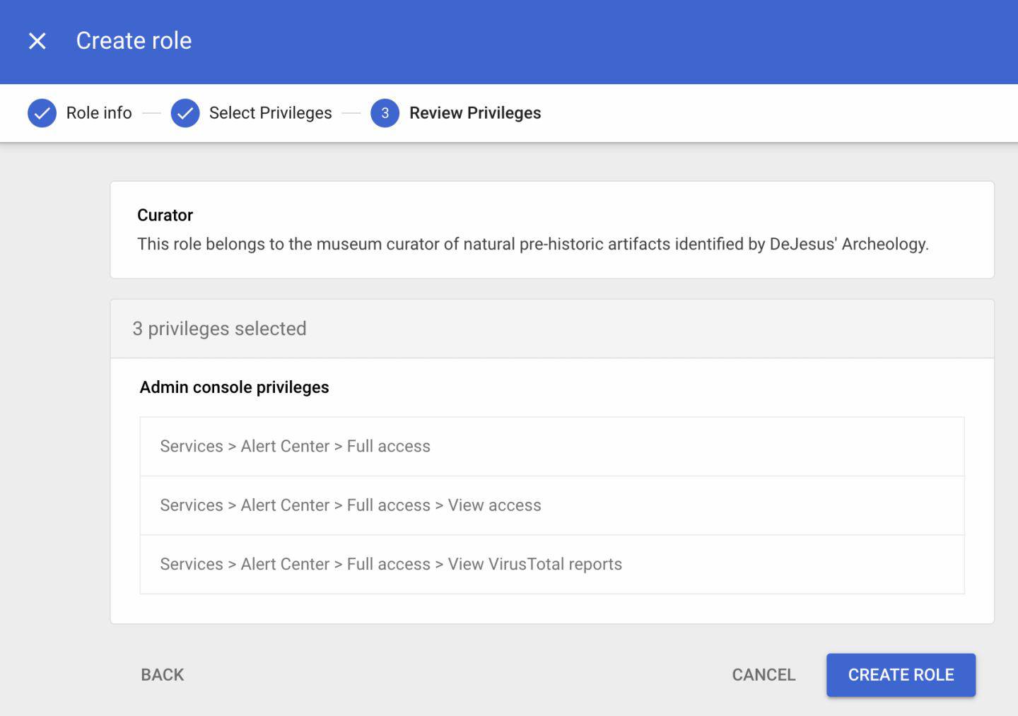 Create an admin role in Google Workspace admin console