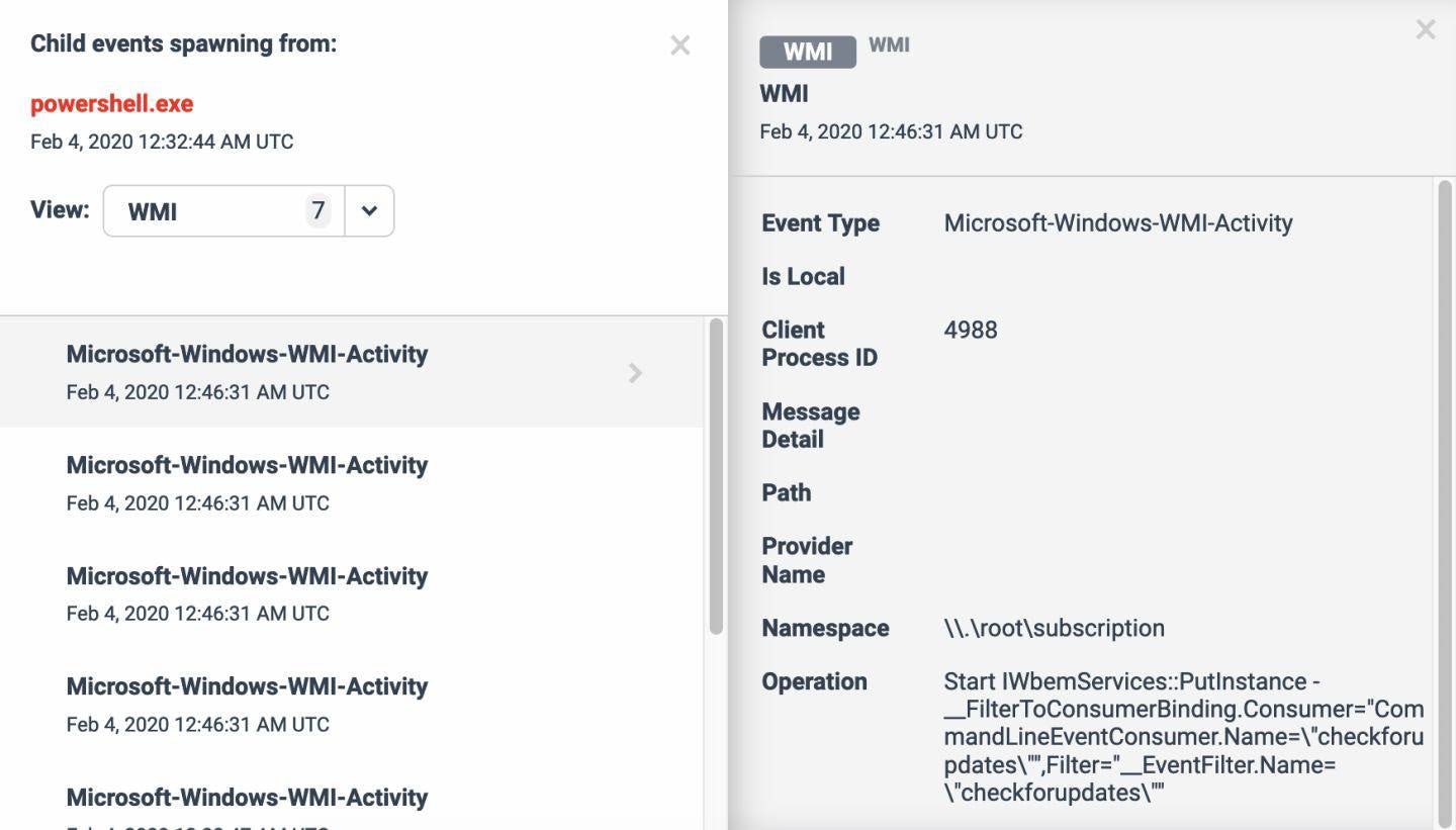 Figure 7 - WMI event created by powershell.exe