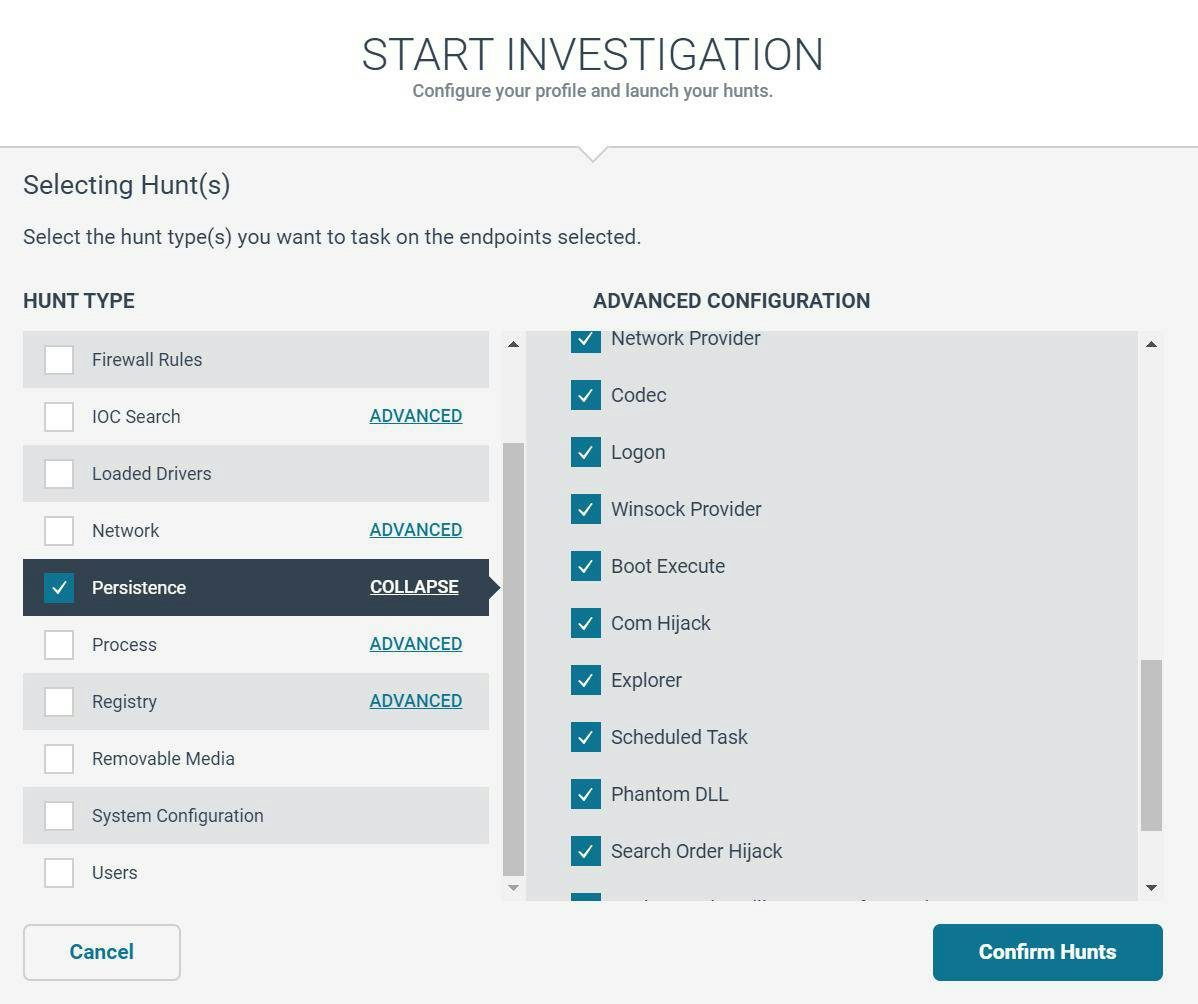 Figure 8 - Hunting for persistence using Elastic Endpoint’s template-based hunts