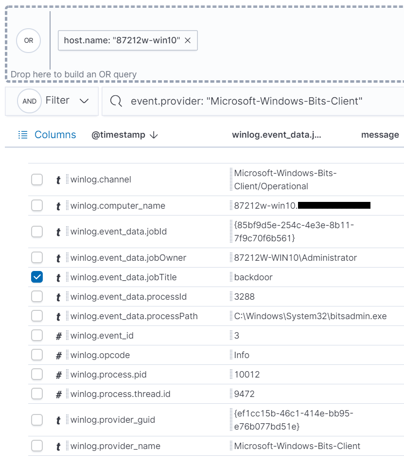 Figure 18 - Microsoft-Windows-Bit-Client event from Winlogbeat