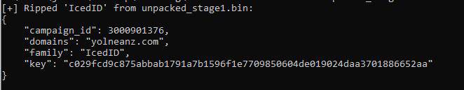 IcedID configuration decryption tool output
