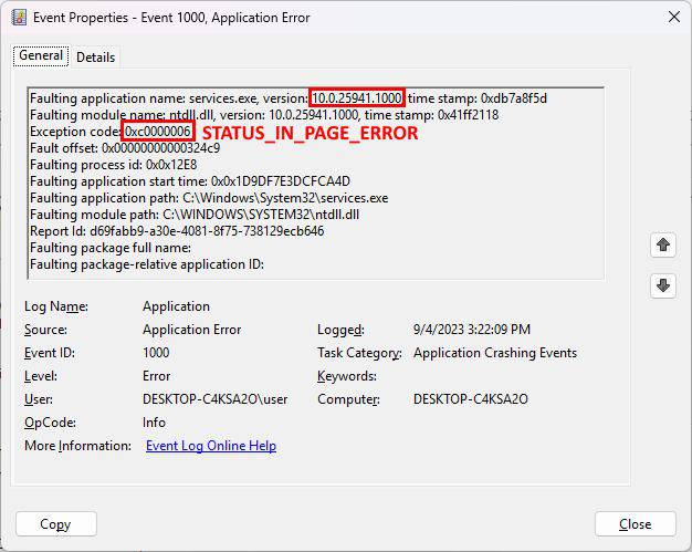 PPLFault failing in build 25941 with STATUS_IN_PAGE_ERROR (0xC0000006)