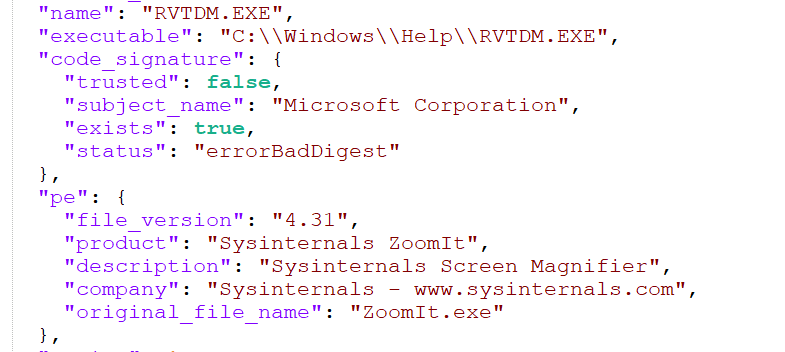 PE signature and original filename details of RVTDM.exe