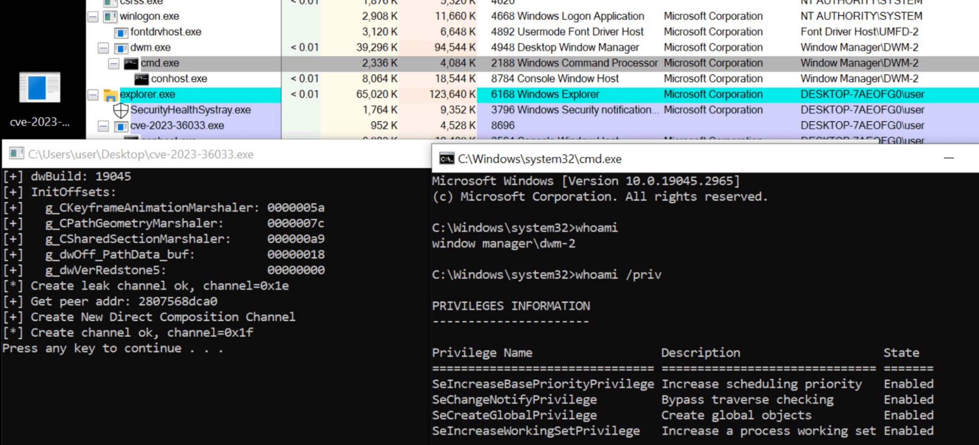 DWM spawning cmd.exe due to LPE exploit