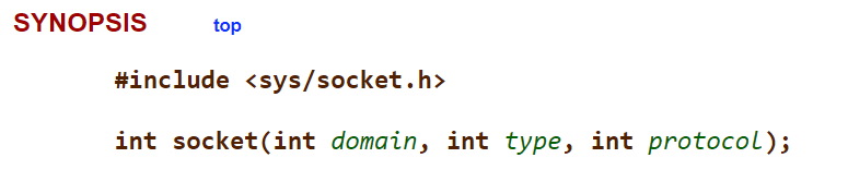 System calls manual synopsis for socket(2)