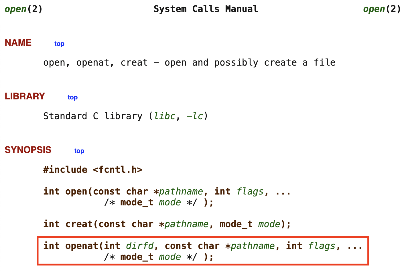 System calls manual for open(2)