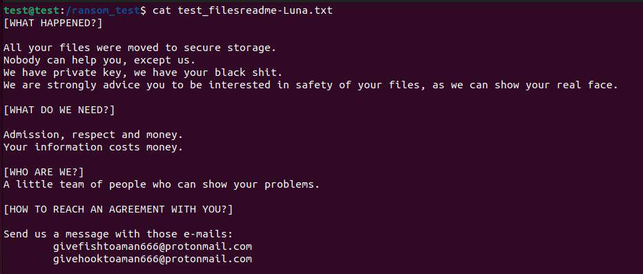 LUNA ransom note for Linux