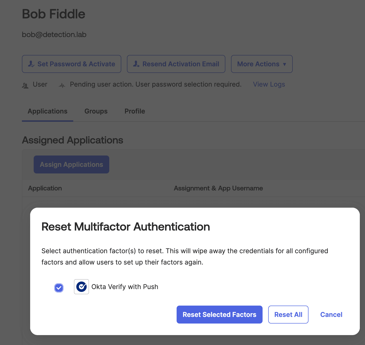 Resetting MFA for a user in Okta