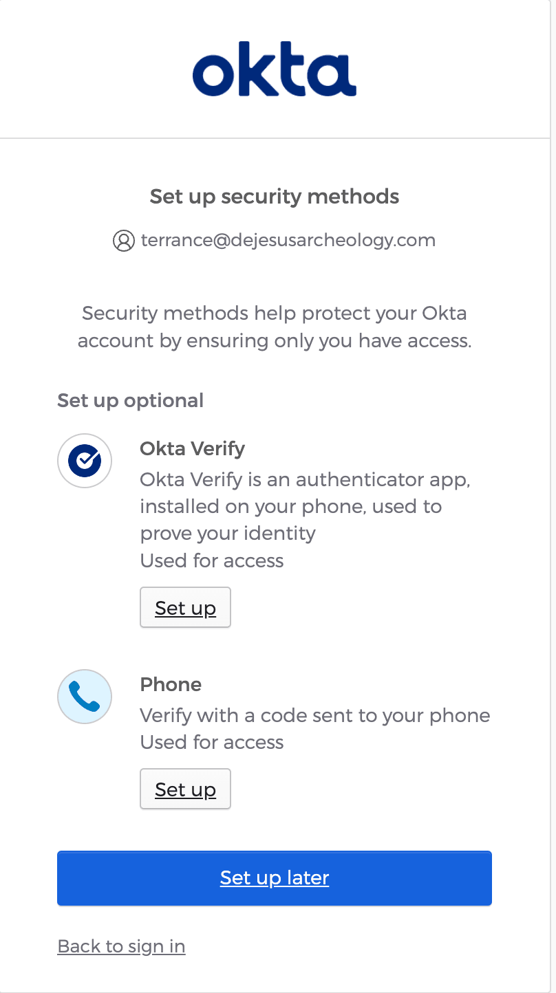 Setting up Okta Verify through a mobile device