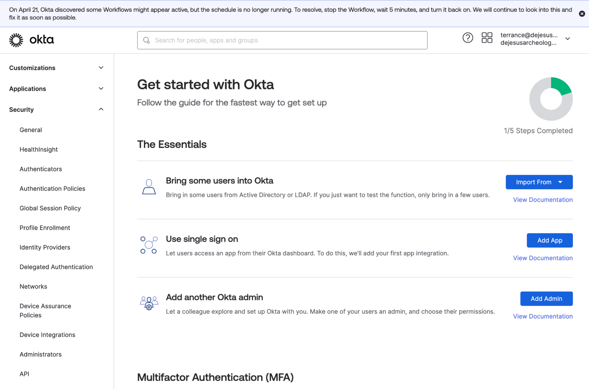 Access the Okta Admin console