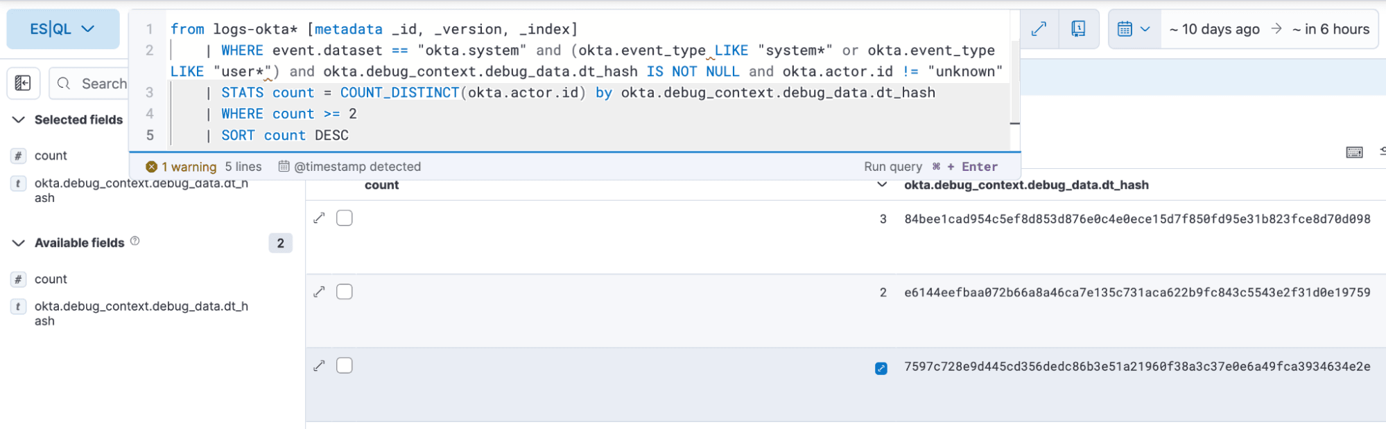 Testing ES|QL query in Elastic Discover prior to rule implementation